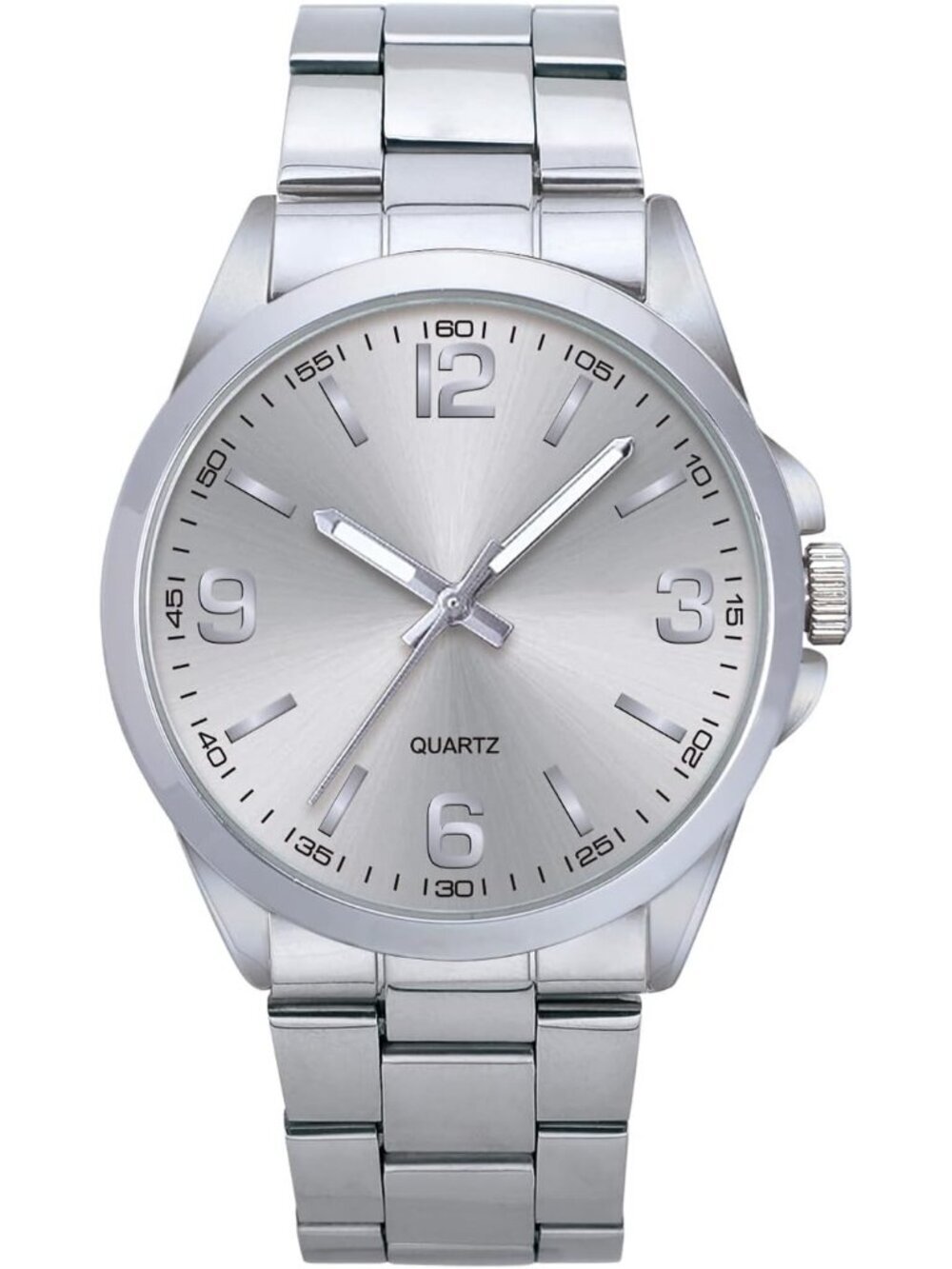 Men's All Silver Analog Stainless Steel Case Arabic Numerals Classic Wrist Watch